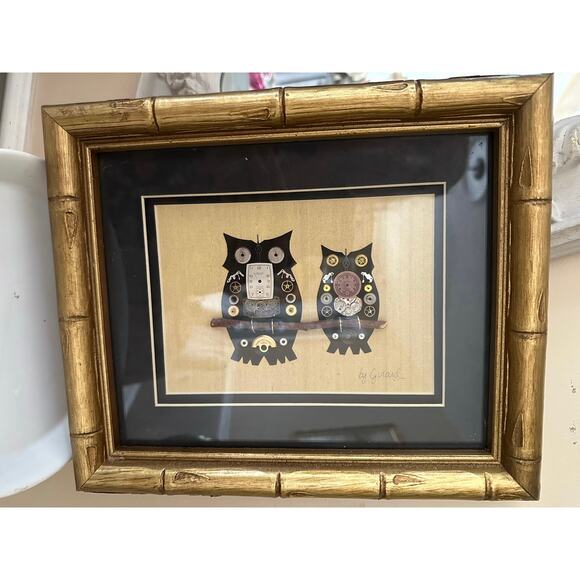 Vintage Girard Wood gold Framed Watch Parts "Owl" Picture Glass signed rare 12” - Picture 1 of 12